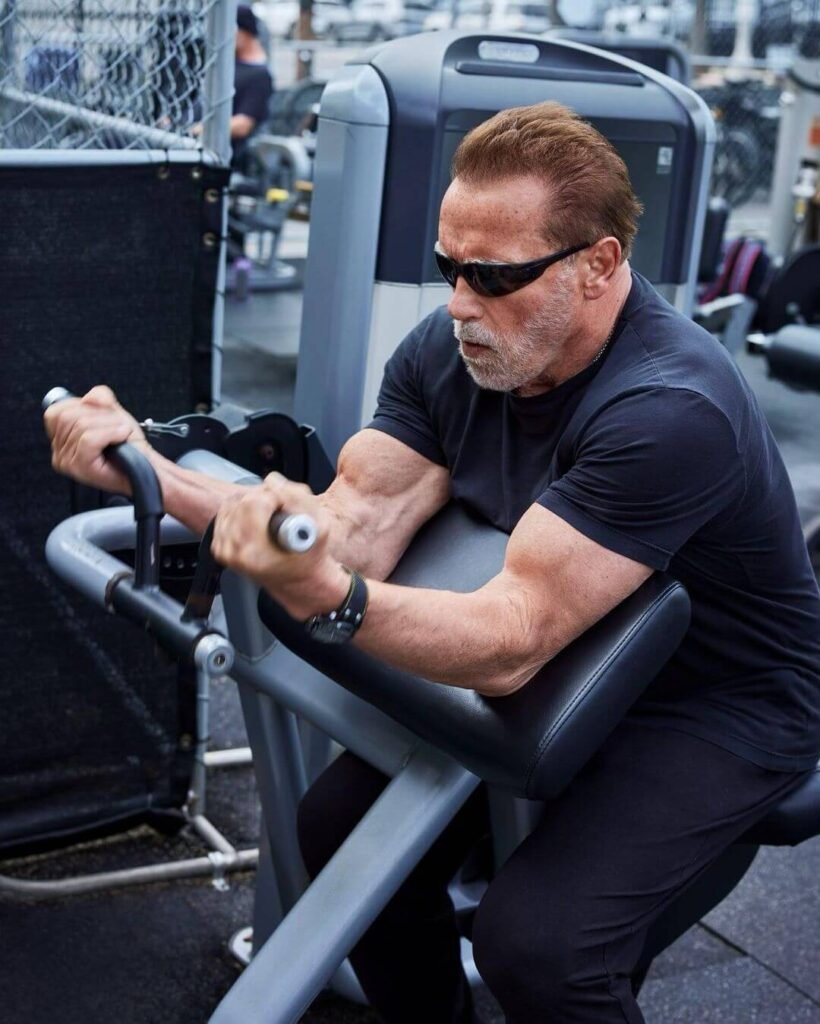 Arnold Schwarzenegger, 75, hits the weights at Gold's Gym